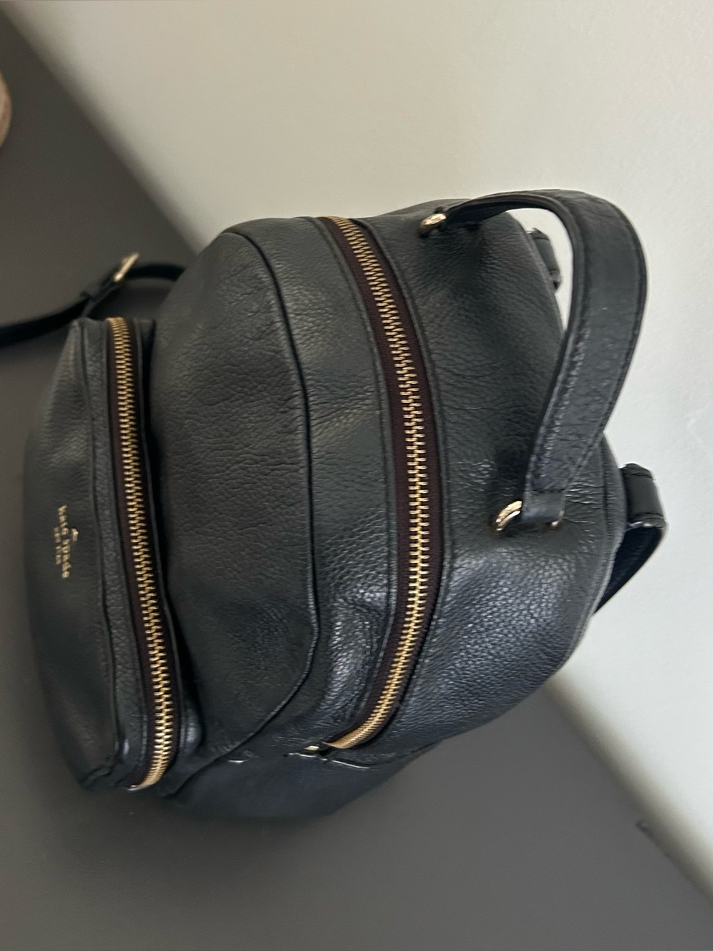 Kate Spade Black Leather Mini Backpack Gold Hardware Travel Purse - Picture 8 of 14